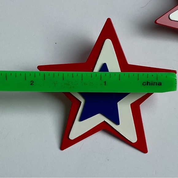 Star Earrings Patriotic Metal Red White & Blue 2” Across 4th Of July Jewelry - Picture 5 of 11